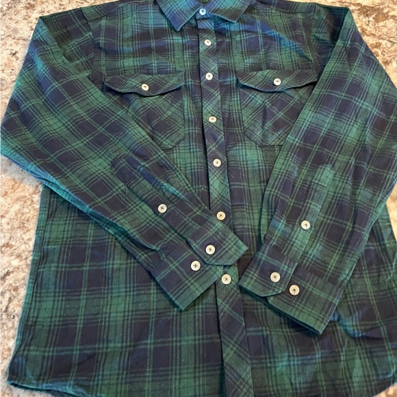 S NEW Design in Italy Flannel Shirt Mens Green Blue Plaid Pockets Long Sleeve - Picture 9 of 10